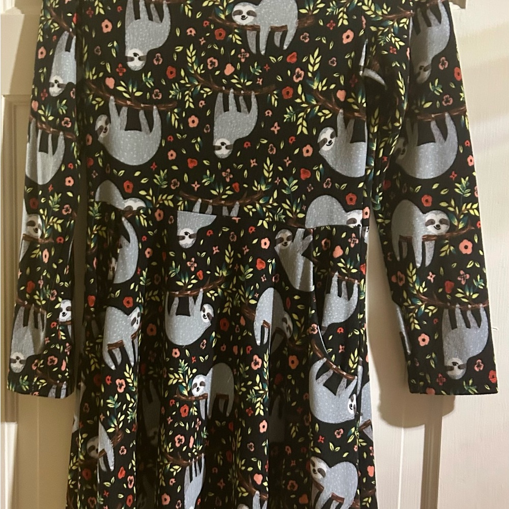 Adorable Sm Black Sloth Print Women’s  Dress Soft, comfy, pockets, light knit
